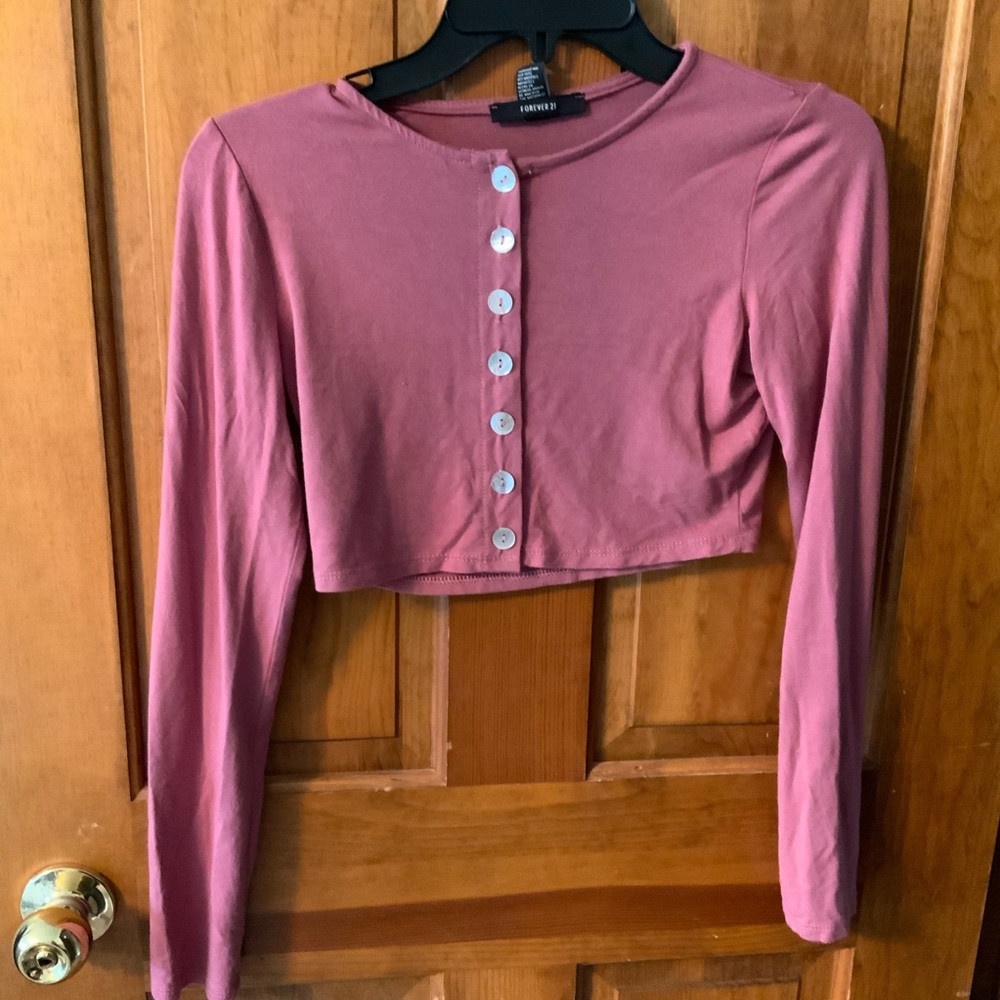 Forever 21 cropped button long sleeve top